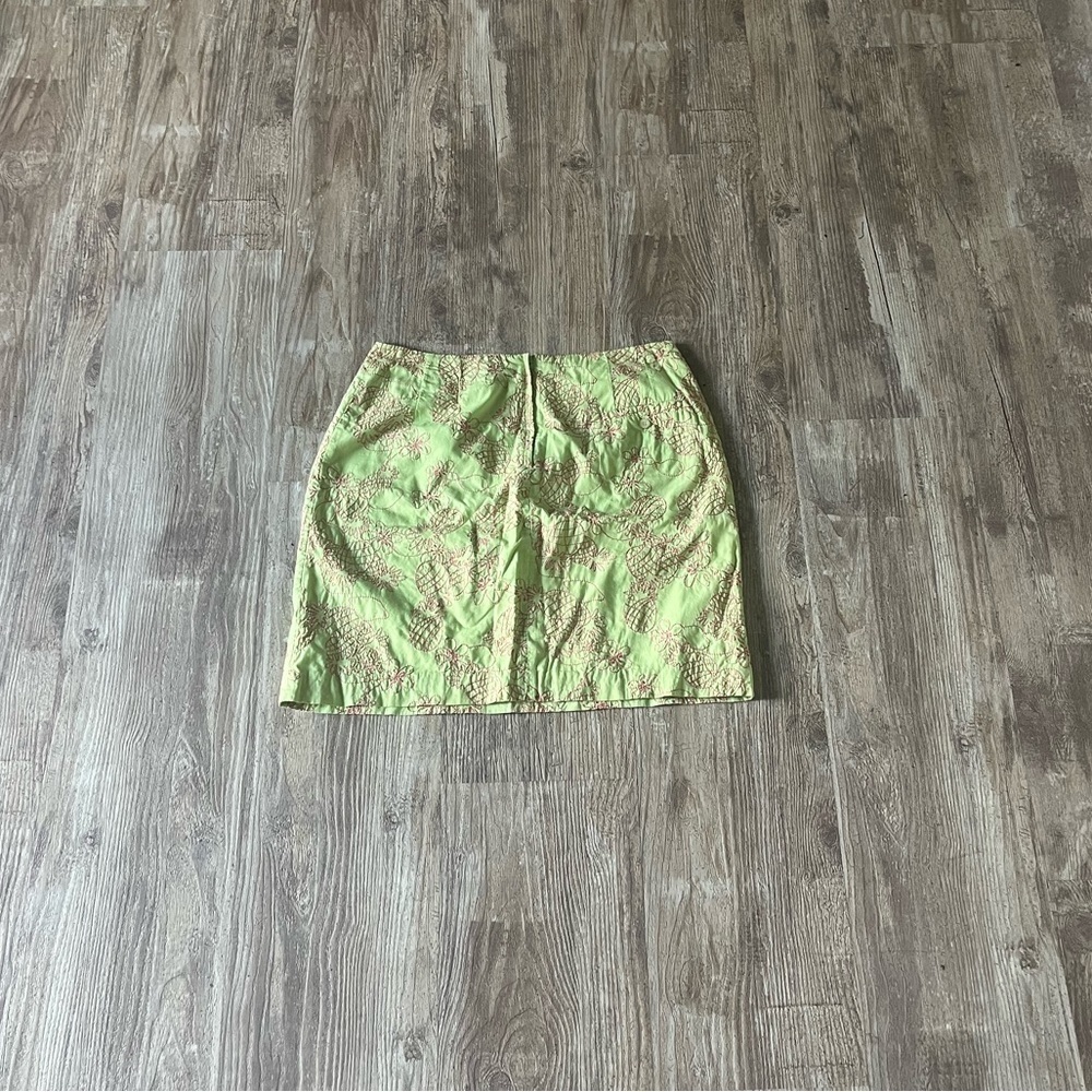 Vintage Lilly Pulitzer Pastel Green Yellow Pineapple Embroidered Skirt Size 10